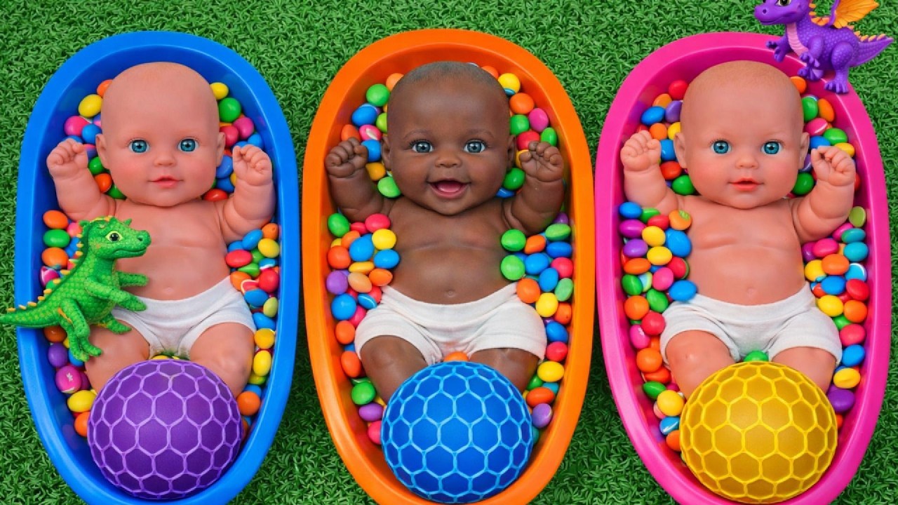 4 Minutes of Satisfying 3 Bathtubs with M&M's Candy & Slime Cutting Video