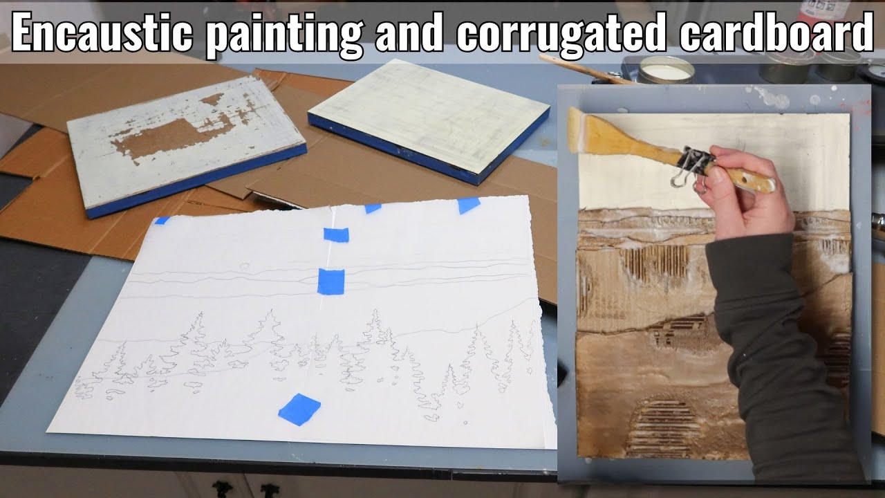 Encaustic mixed media painting techniques using corrugated cardboard and encaustic paint