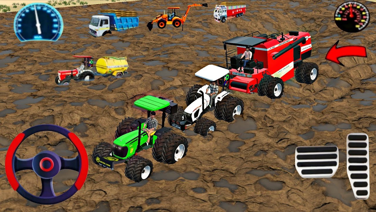 Harvester stuck in mud  2 Tractor  rescue the Harvester#drivinggame #simulationgaming 