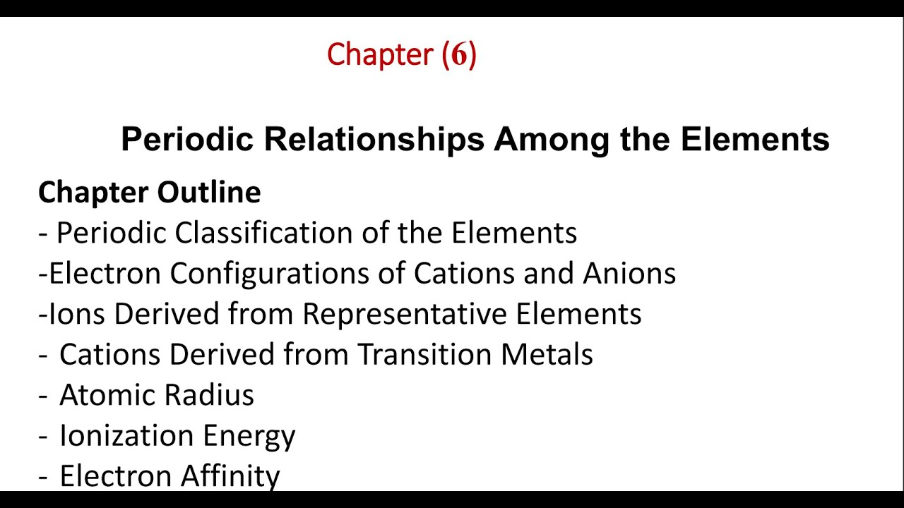 الفصل السادس Periodic Relationships Among the Elements كيمياء عامه جامعة الطائف