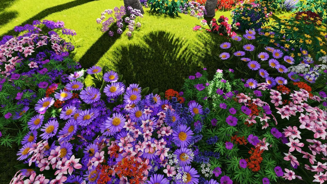 4K- Beautiful flowers and fantasy landscape