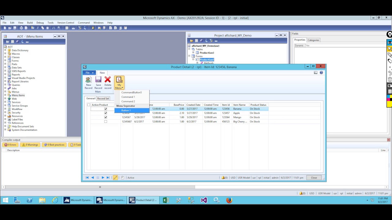 Microsoft Dynamic AX 2012 Technical Training: Form - Menu Button and Drop Dialog Button