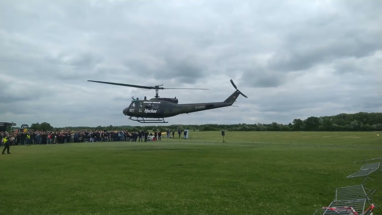 Bell UH-1D D-HRRI Startup, take-off and flyby at ProWing 2025 Soest-Bad Sassendorf