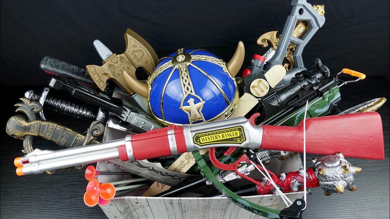 BOX OF TOYS ! Guns Toys ! Toy Crossbow & Warrior Swords - Ax Medieval Toy Guns