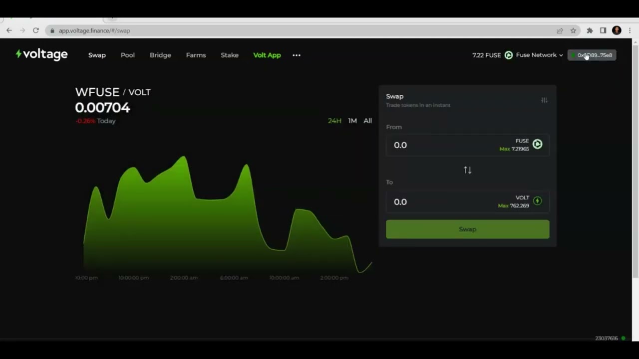 Swapping your token on the voltage finance updated Dex UI