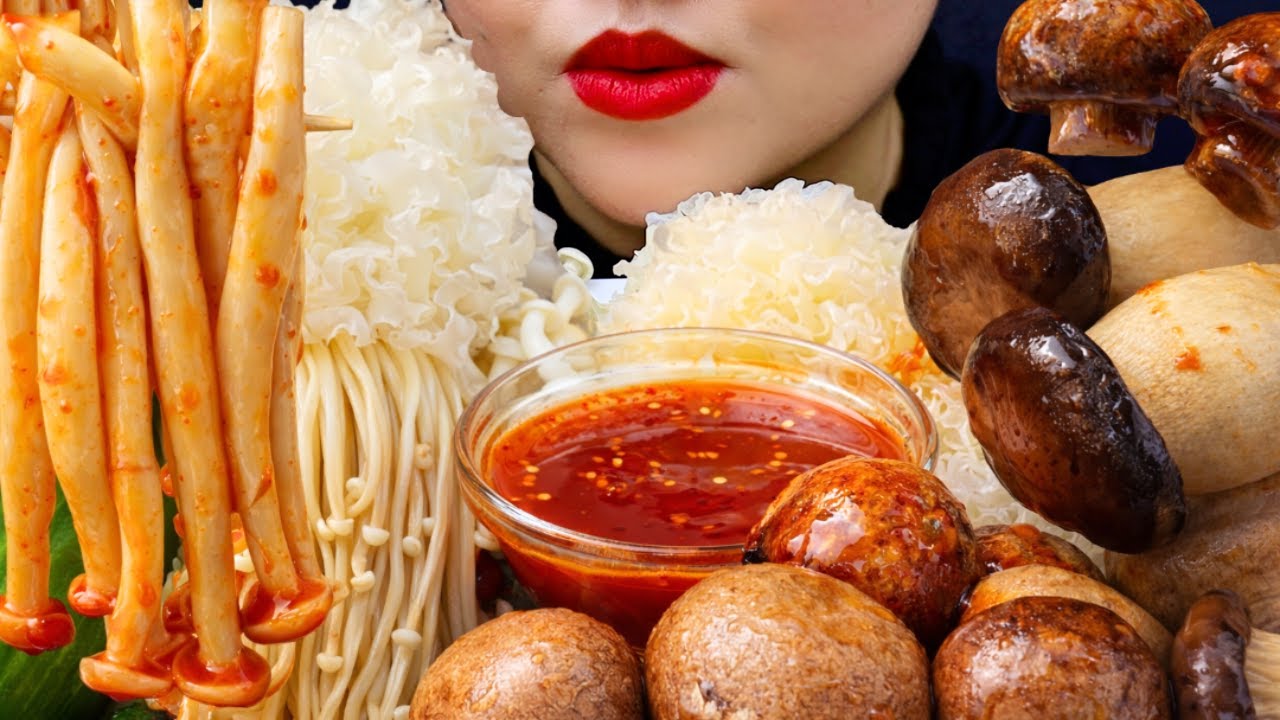 ASMR JUICY MUSHROOMS & SPICY SAUCE 🍄 NO TALKING | RELAXING EATING SOUNDS