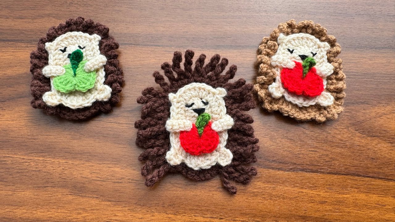 🦔🍎 Ежик с яблоком крючком 🍎🦔 бесплатная схема аппликации крючком, брелок