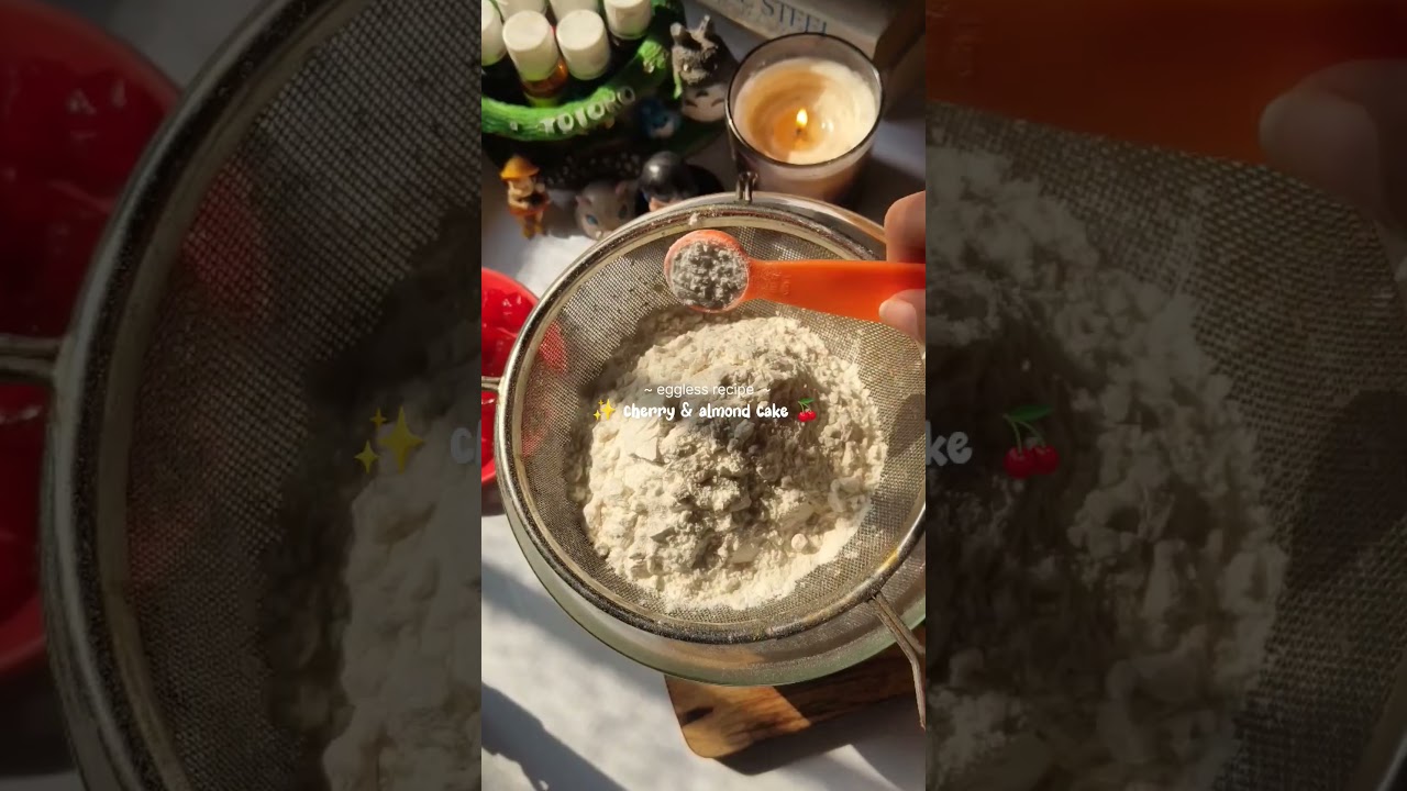Whipping up an eggless cherry & almond cake 🍒🍰  | Detailed recipe in description ↓ | 