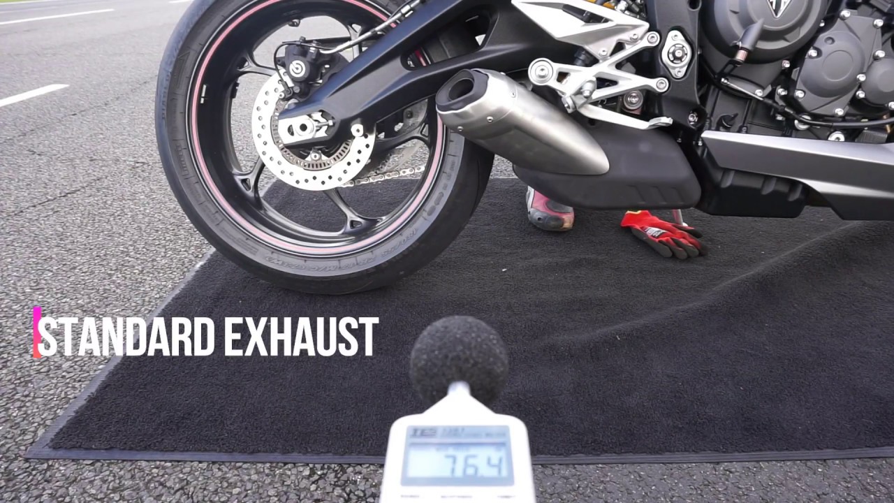 Triumph 765 RS exhaust noise test comparison - standard, EU spec Arrow and US spec Arrow