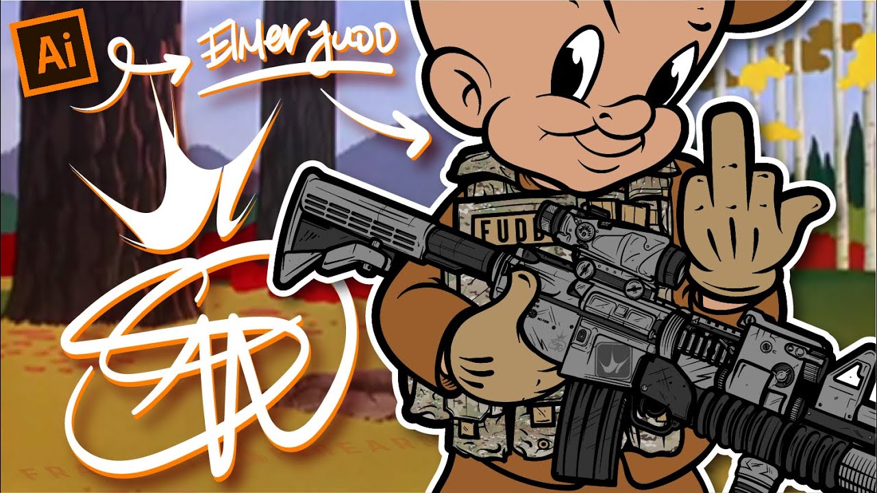 Kitted Out Elmer Fudd 2A Vector Illustration Timelapse Video | Adobe Illustrator | Fragout Design