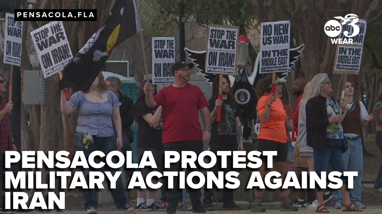 Pensacola protesters condemn US, Israel strikes on Iran as unlawful aggression
