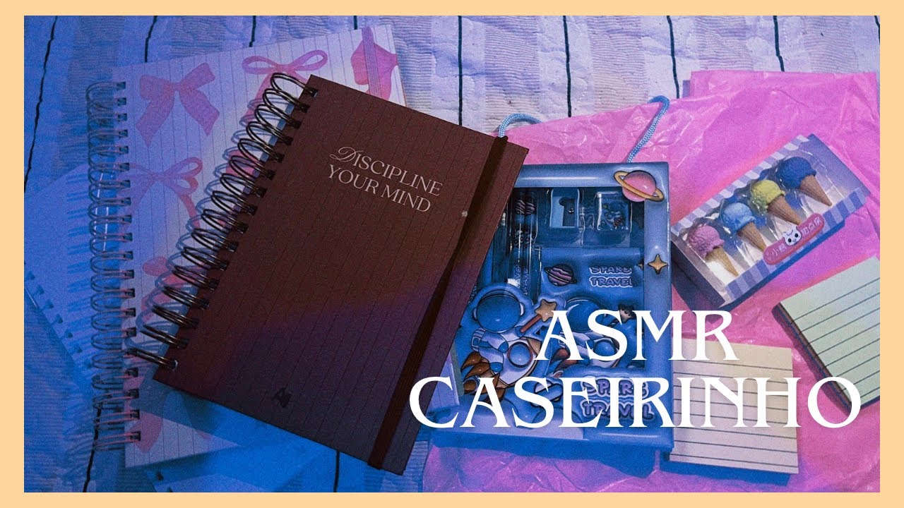 ASMR CASEIRINHO - mostrando meu caderno inteligente baratinho (itens de papelaria e tappings)