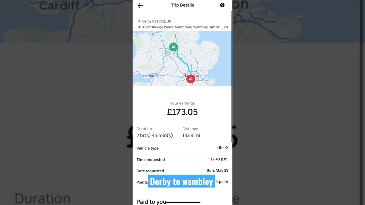 &Uuml;ber Derby to Wembley London:-