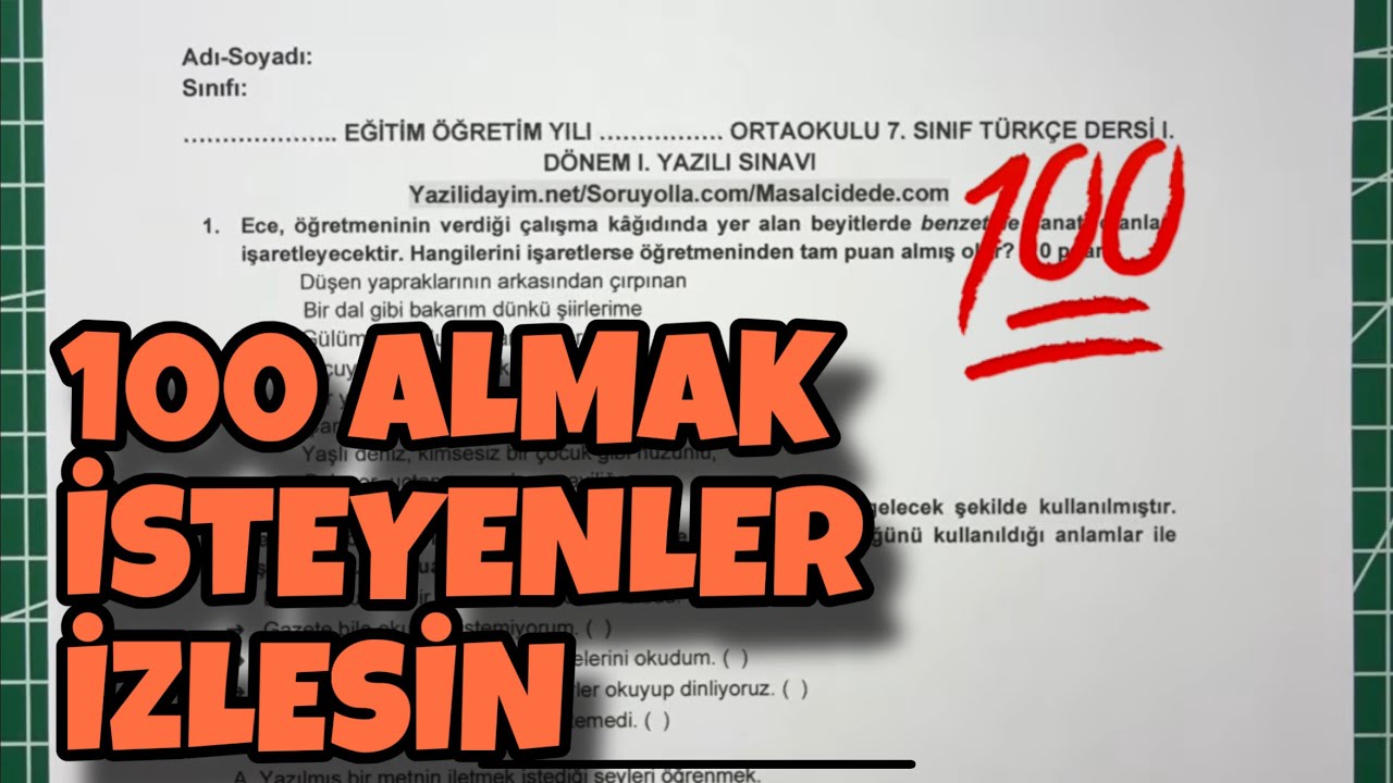 7.Sınıf Türkçe 1.Dönem 1.Yazılı