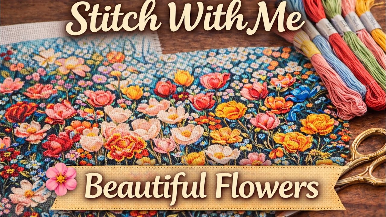 Stitch With Me | Beautiful Flowers Cross Stitch | Cozy Stitching Time
