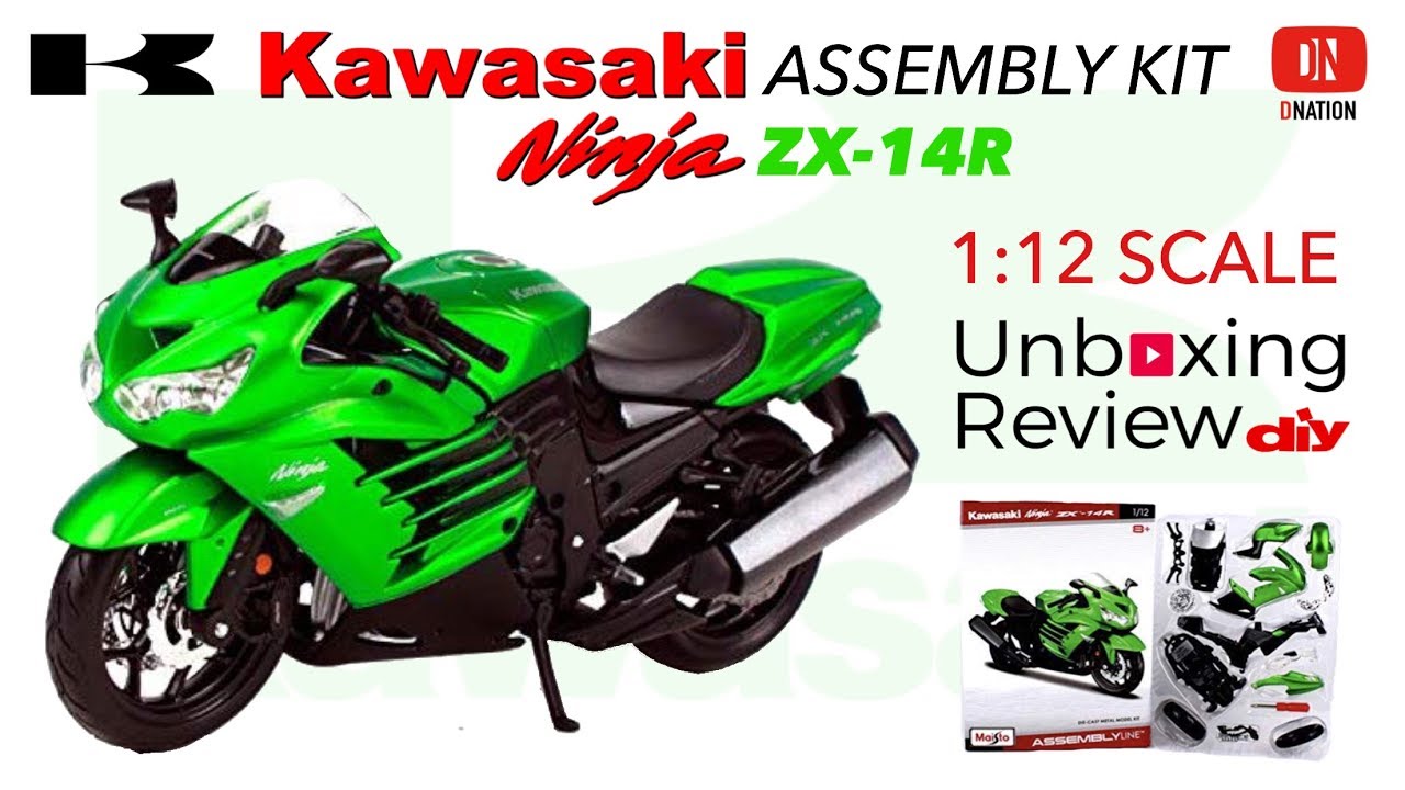 Набор для сборки модели мотоцикла Maisto Kawasaki Ninja ZX-14R (зеленый) - масштаб 1:12, литая мо...
