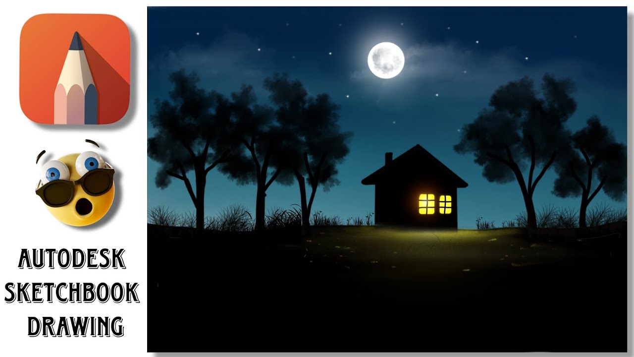 How to Draw a STUNNING Moonlight Night Scene in Autodesk Sketchbook (Easy Steps!)