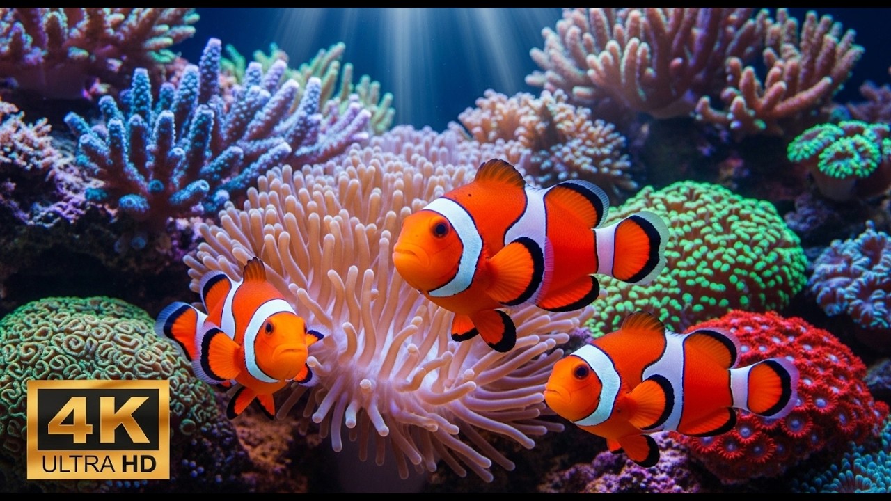 Aquarium 4K Ultra HD   Deep Sea Aquarium Fish with Soothing Sounds for Relaxing