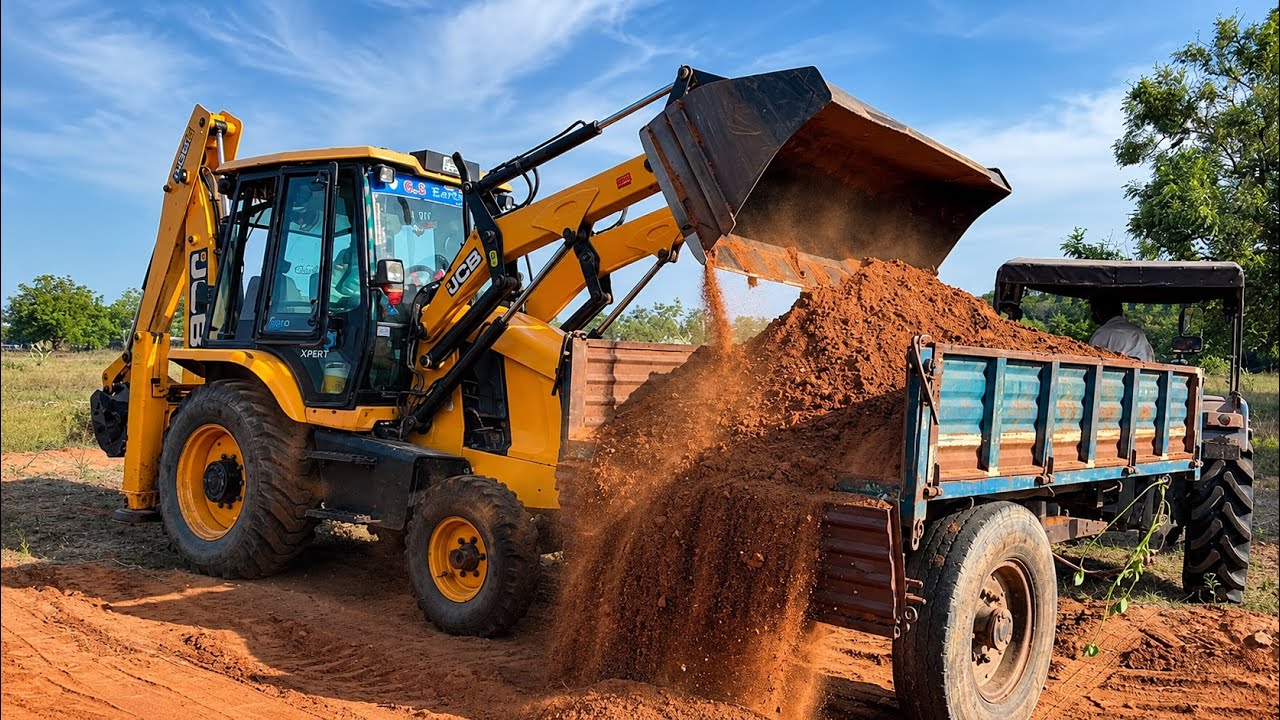 JCB backhoe loader Loading Red Soil into Tractor Trailer | Heavy Equipment Work || jcb || video 