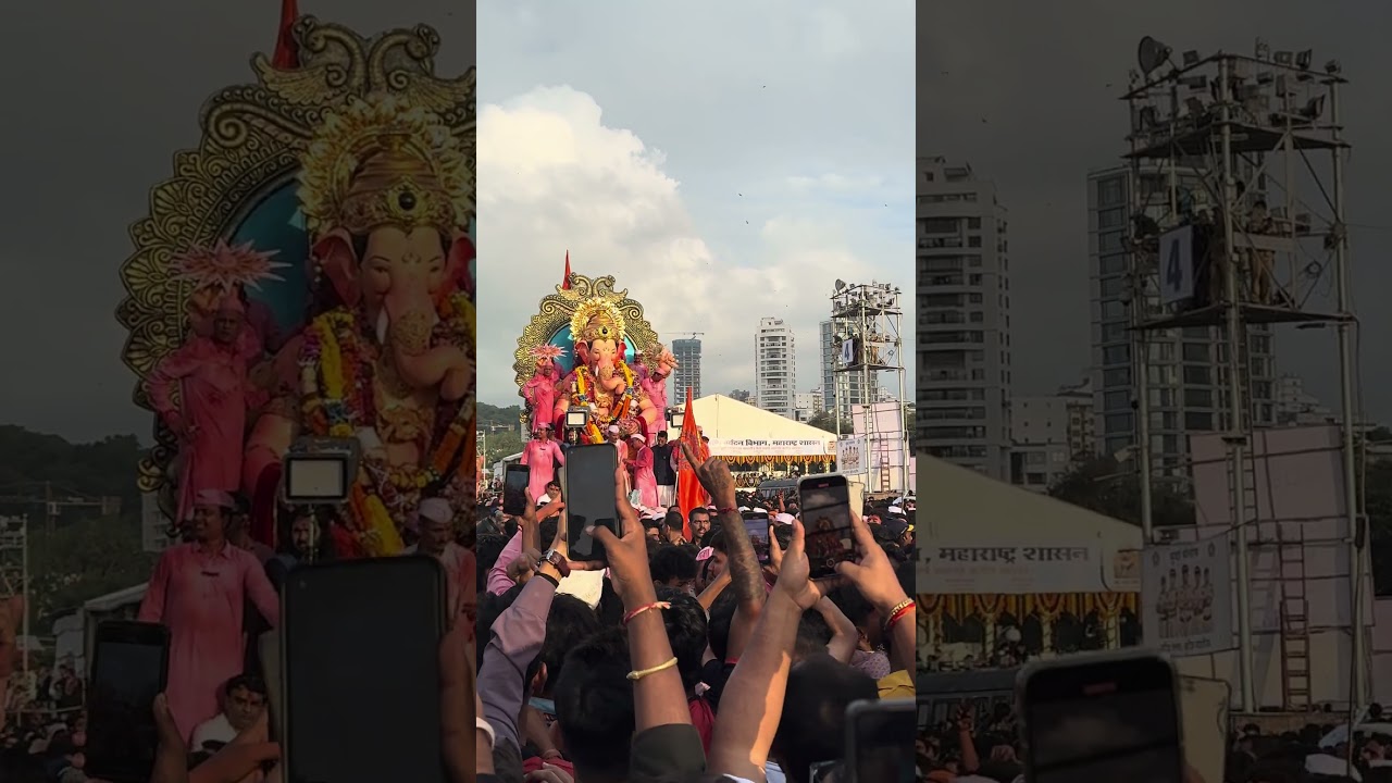 Giant Idol of Ganesh Moves Through Mumbai 🌊 #ImmersionFestival #MumbaiCelebration #FestivalJoy