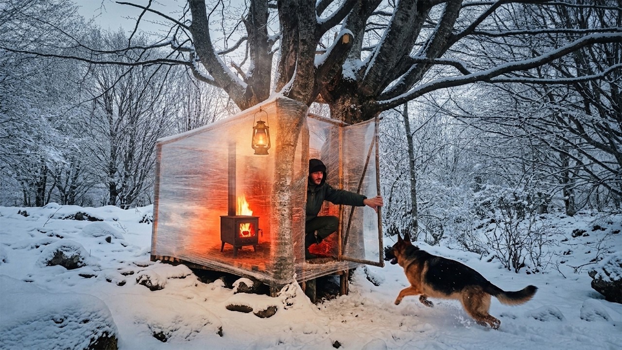 Winter Survival: Wrapping a Tree with Plastic to Stay Warm
