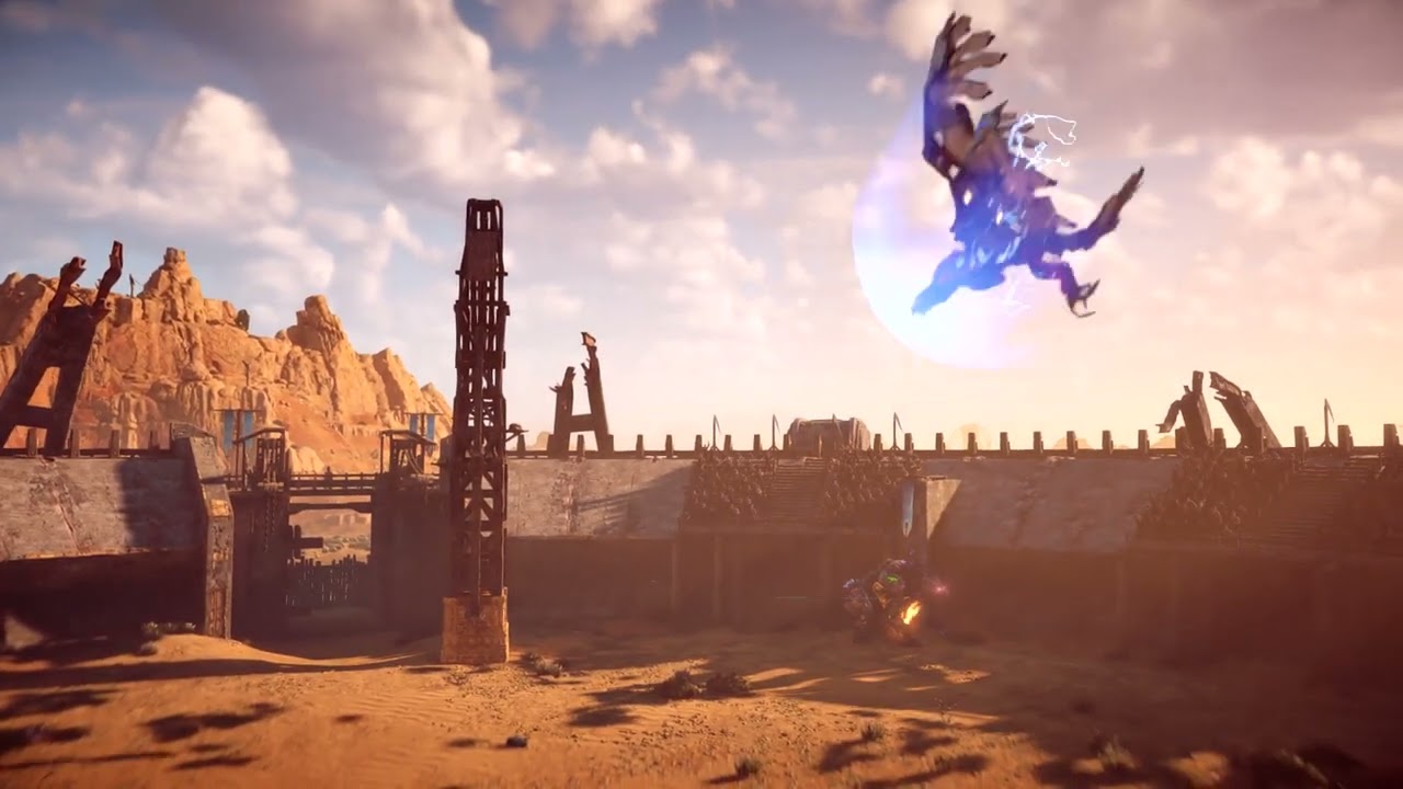 Horizon Zero Dawn - Daemonic Fireclaw vs. corrupted Stormbird fight at the sun ring