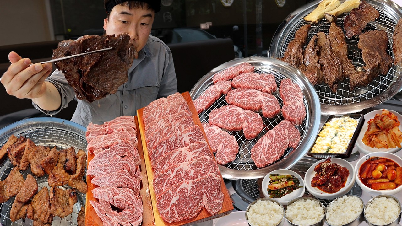 한우 투뿔 새우살 도삭등심 10인분.. 소고기에 상추 파김치 싸묵고  돼지갈비 또묵자.. [천안]