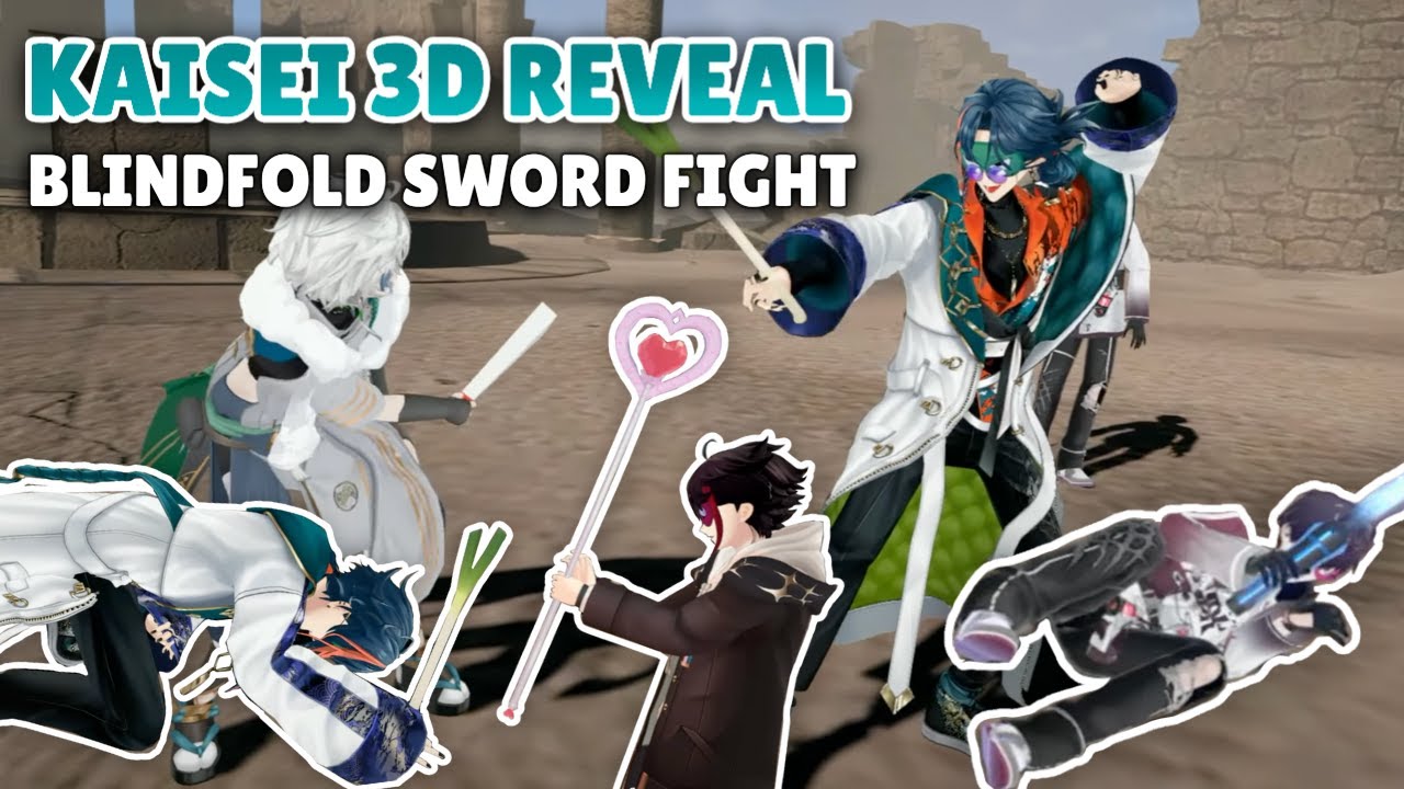 (eng sub) kaisei's 3D reveal: blindfold sword fight (ft. ittetsu, kagetsu, akina) | Kaisei/Nijisanji