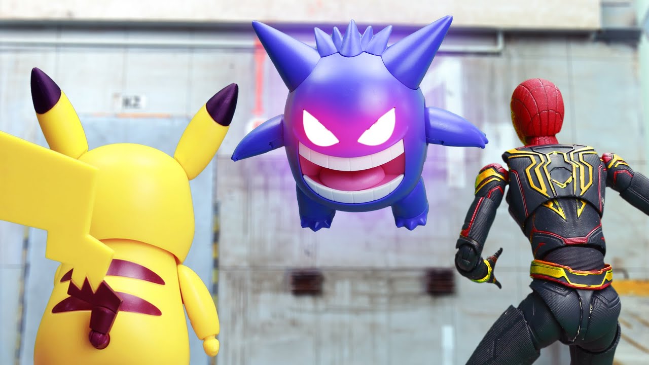 Spider-man and Pikachu Fight Gengar Pokemon Stop Motion