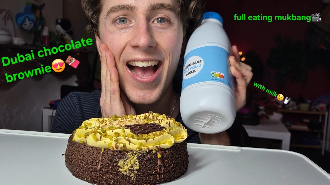 DUBAI CHOCOLATE BROWNIE CAKE | ASMR | MUKBANG | EATING SOUNDS