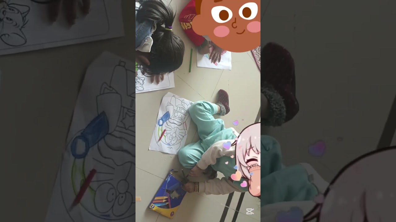 Colouring with cousins Doraemon Tom and jerry Sponge bob friend food Manahil and Mahnoor art academy