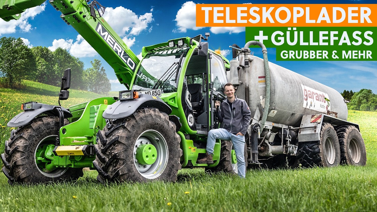 TELESKOPLADER im DAUEREINSATZ: Ich nutze den Merlo Multifarmer mit Güllefass, Grubber und Anhängern