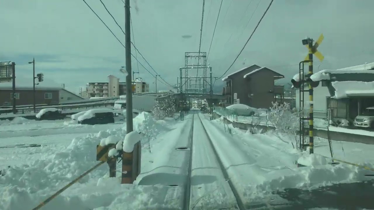 【大雪の翌朝】 長電ゆけむり号 前面展望 湯田中→長野