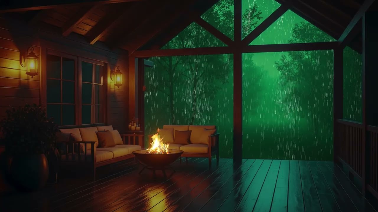 Cozy Fire and Heavy Rainstorm Ambience for Calm Nights and Stress Relief