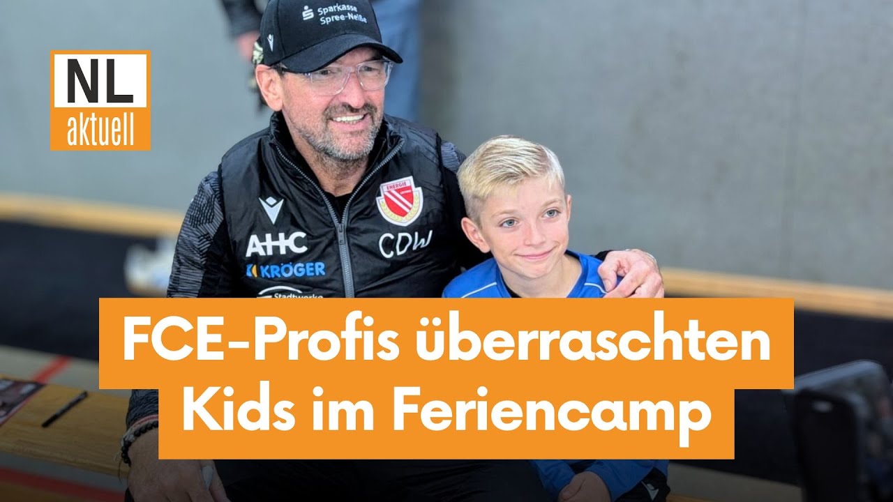 Cottbus | FCE-Profis & Cheftrainer &uuml;berraschten Kids im eG Wohnen Feriencamp