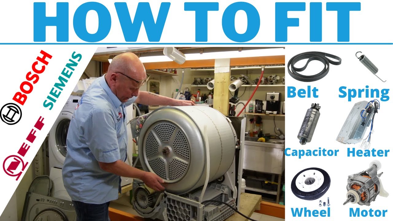 Tumble dryer not turning how to replace belt Bosch Neff Siemens helps fit capacitor element fan etc