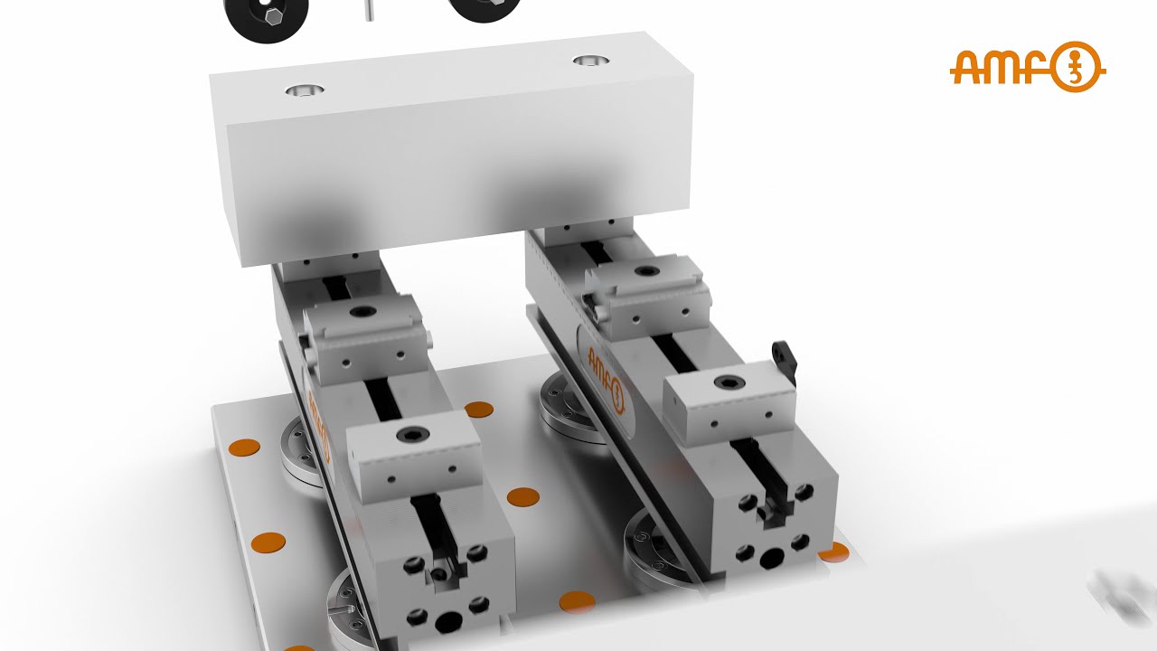 Erste / zweite Aufspannung mit modularem Nullpunktspannsystem und Mehrfachspannschiene von AMF