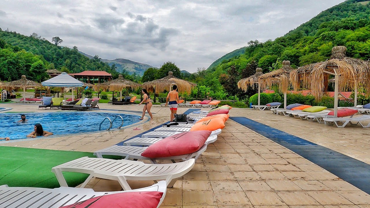 Красивый аквапарк в окружении гор - 4k Прогулочный Тур - Relax Hotel  - Август 2021 - Азербайджан