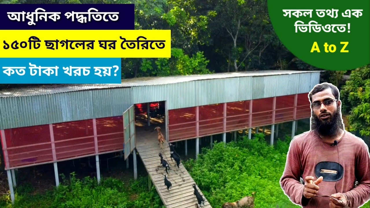 আধুনিক পদ্ধতিতে ১০০ থেকে ১৫০টি ছাগল পালনের জন‍্য টিনের ঘর তৈরি করতে কত টাকা খরচ হয়? Goat farming.