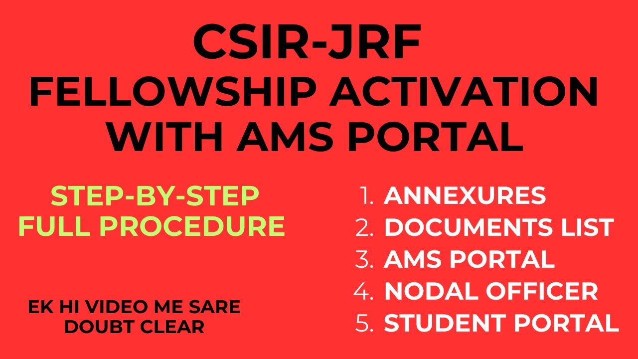 CSIR-JRF fellowship Activation. AMS PORTAL REGISTRATION FOR CSIR JRF fellowship Activation #jrf #phd