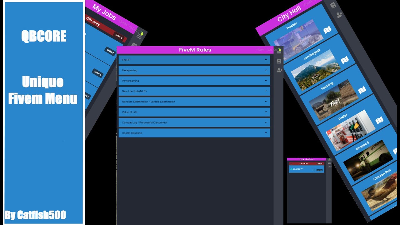 Unique Fivem Menu (Multiple Jobs System, Rules System, Job Ping System) QBCore, Custom NUI