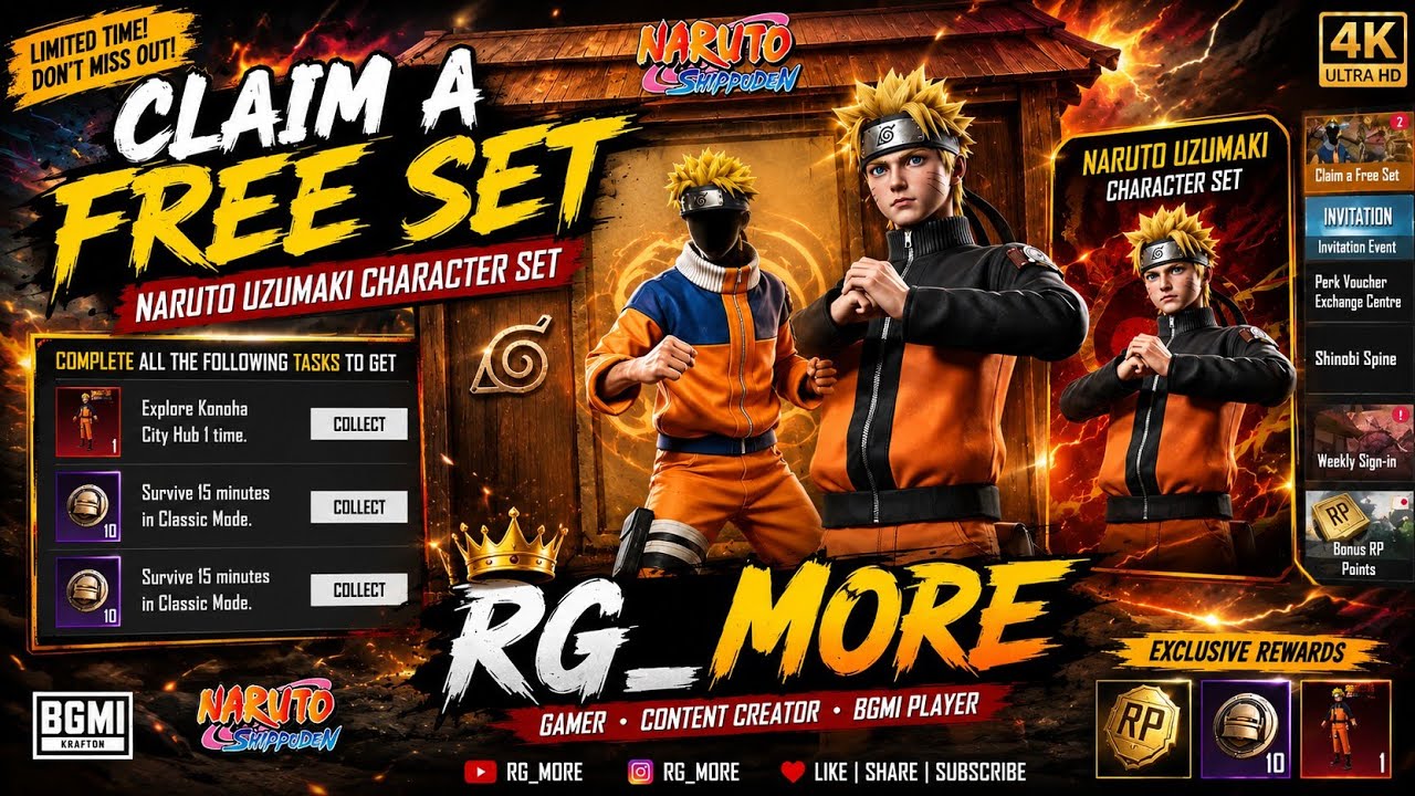 🔥 EXPLORE KONOHA CITY HUB 1 TIME in BGMI 😱 | COMPLETE ALL TASKS TO CLAIM A FREE NARUTO SET 🎁