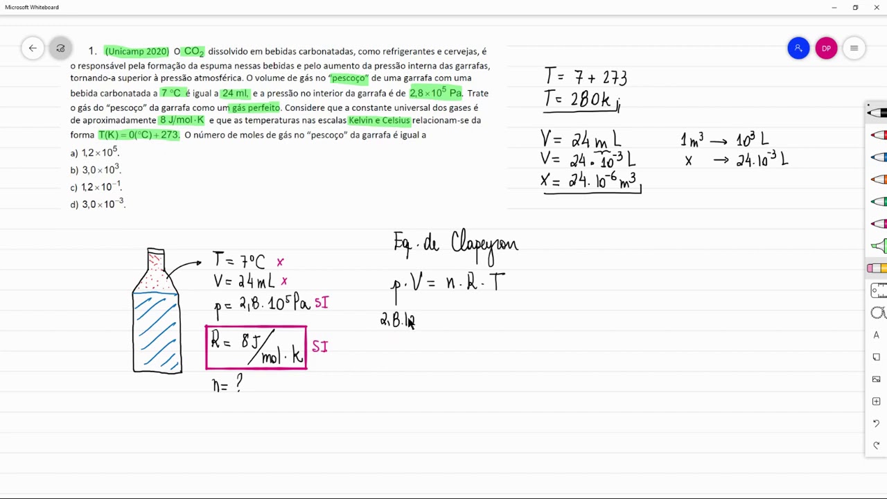 Unicamp 2020 - Gás Ideal - Clapeyron