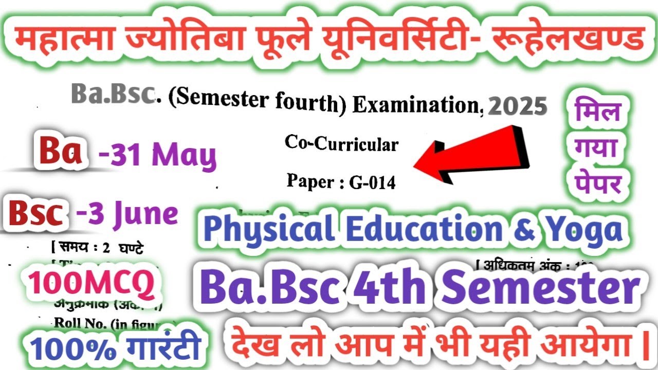 Co corricular 6th semester mjpru 2025 | ba.bsc 4th semester physical education and yoga  2025 |