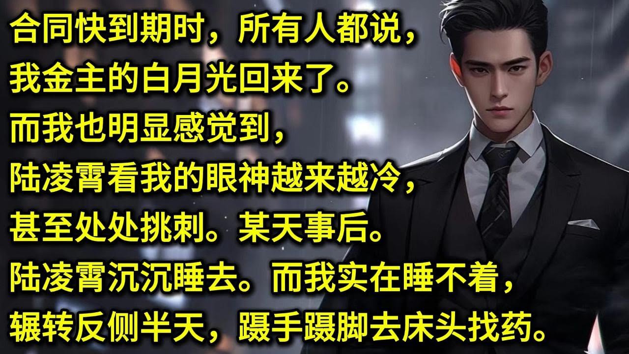合同快到期时，所有人都说，我金主的白月光回来了。而我也明显感觉到，陆凌霄看我的眼神越来越冷，甚至处处挑刺。某天事后。陆凌霄沉沉睡去。而我实在睡不着，辗转反侧半天，蹑手蹑脚去床头找药。