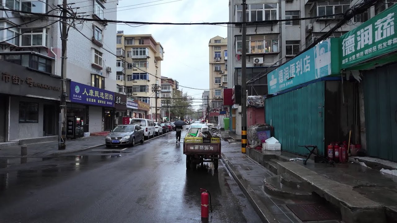 Relaxing Spring Rain Walk in the Downtown of Yantai at Sunset[2024 China Walk Tour]