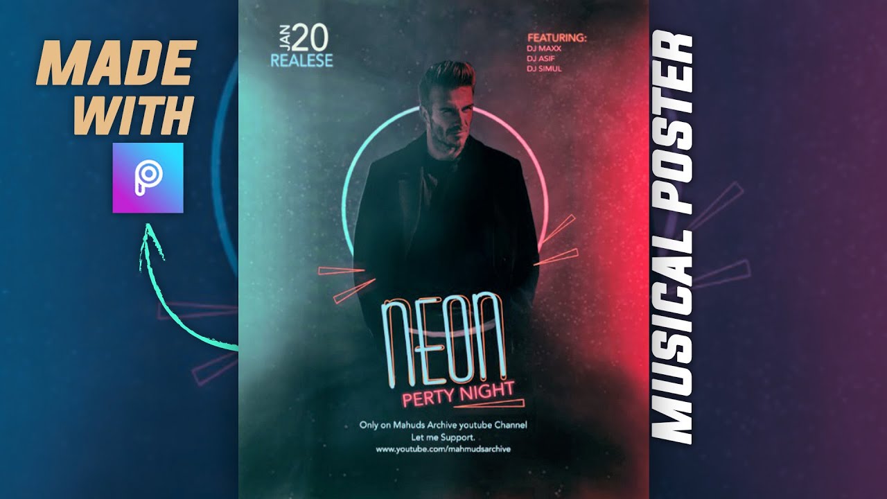Create Neon Musical Poster with Picsart | PicsArt Tutorial | Mahmuds Archive.