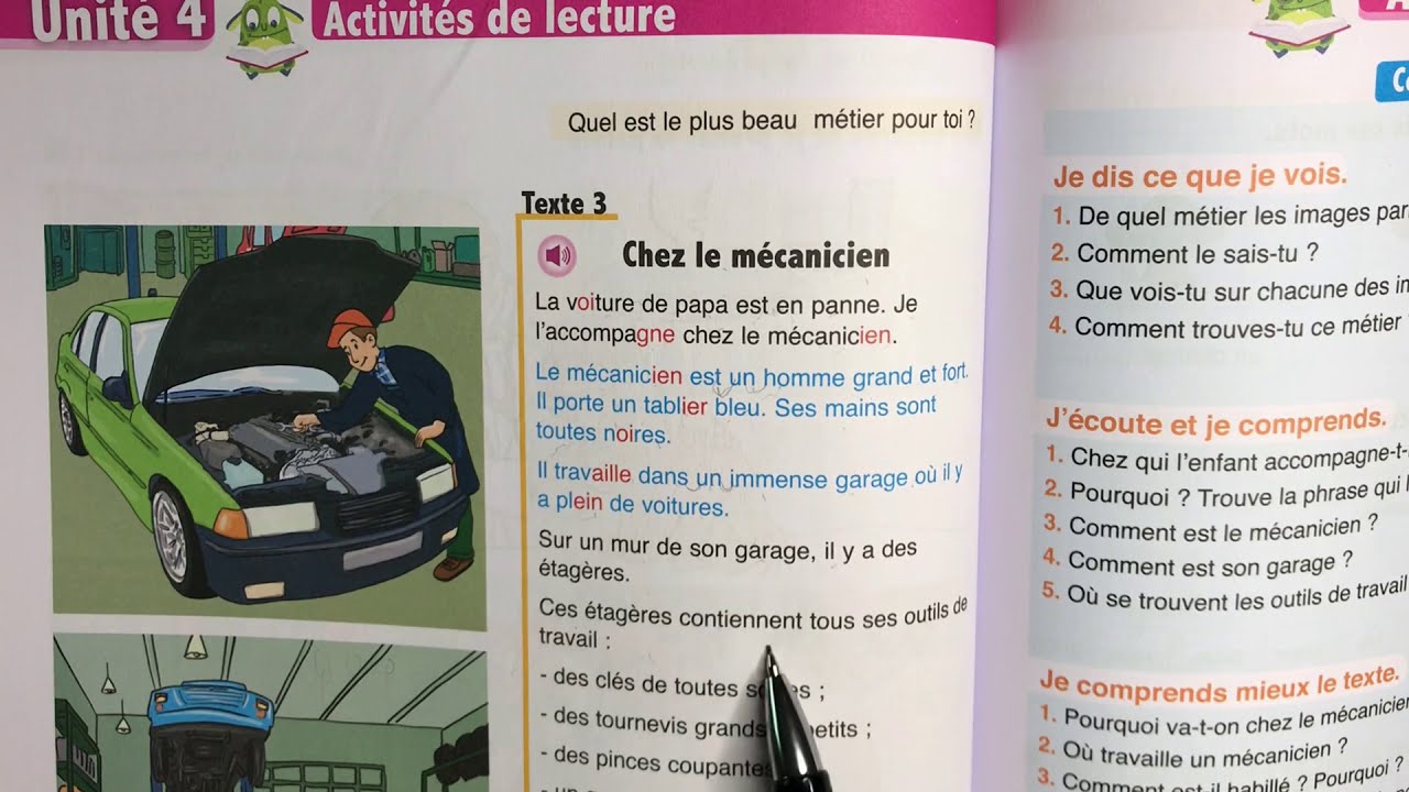 (3AEP) Page: 118-119. Unité 4. Lecture Chez le mécanicien. L'Oasis des mots