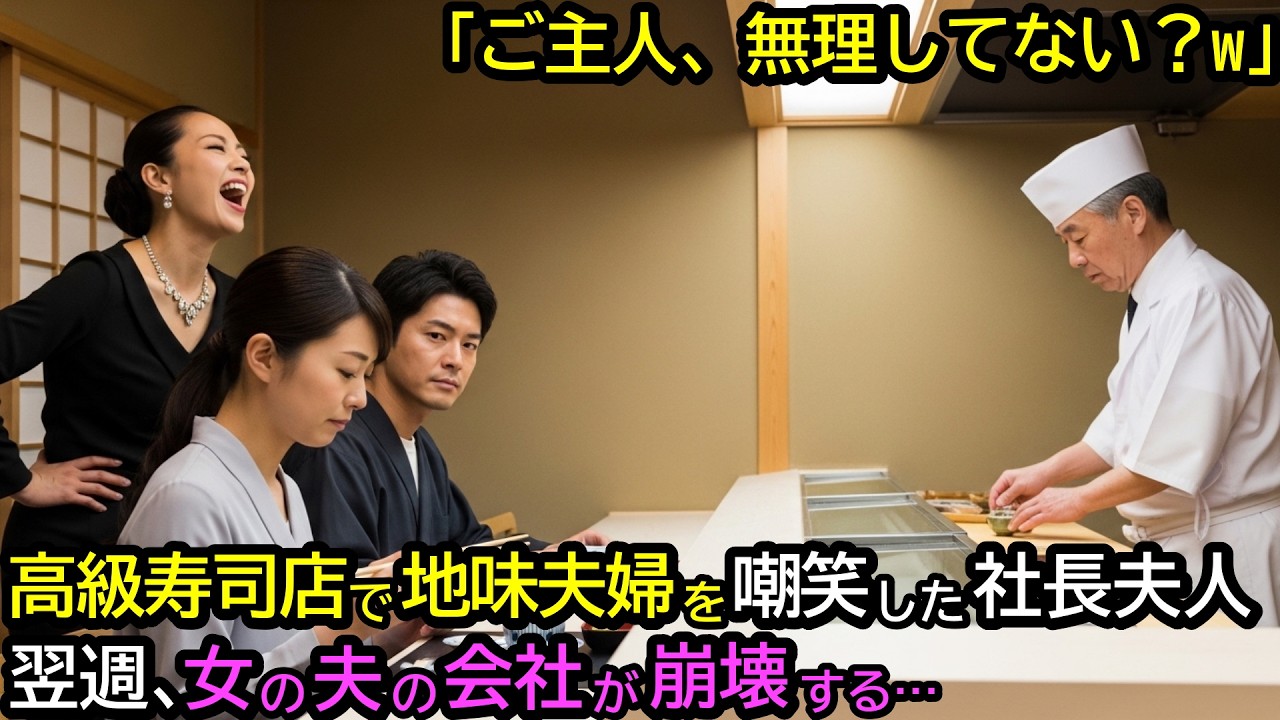 「ご主人、無理してない？w」高級寿司店で地味夫婦を嘲笑した社長夫人。翌週、女の夫の会社が崩壊する…