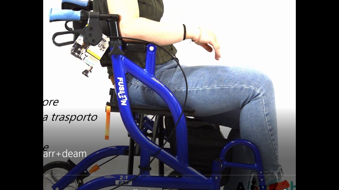 FUSION Deambulatore rollator che si trasforma in carrozzina. Con poggiaschiena, pedane regolabili
